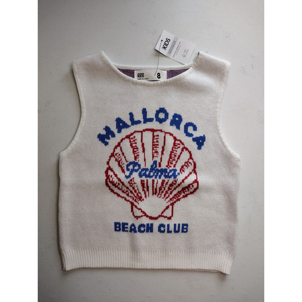 Cotton On Kids Mallorca Palma Beach Club Shell Knit Sweater Vest Cream Size 8